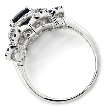 ノンブランド NON BRAND ブルートパーズ ブルーサファイア ダイヤ ホワイトゴールド K18WG ブルートパーズ ブルーサファイア ダイヤモンド リング 指輪 青 オーバル パヴェ フラワーモチーフ フィリグリー 13.5号