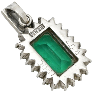 ノンブランド NON BRAND エメラルド ダイヤ エメラルドグリーン×プラチナシルバー Pt900 エメラルド ダイヤモンド ペンダントトップ 緑 ネックレストップ エメラルドカット スクエア プラチナム