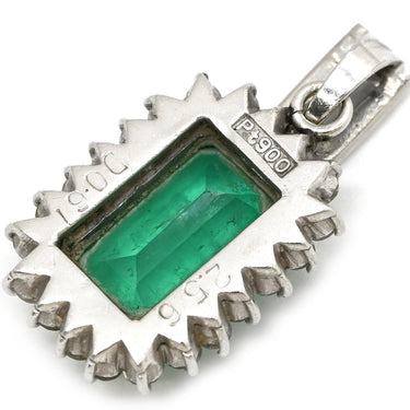 ノンブランド NON BRAND エメラルド ダイヤ エメラルドグリーン×プラチナシルバー Pt900 エメラルド ダイヤモンド ペンダントトップ 緑 ネックレストップ エメラルドカット スクエア プラチナム
