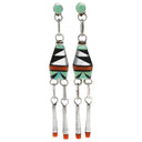 D.Lucio D.Lucio インディアンジュエリー マルチカラー シルバー925 珊瑚（コーラル） ホワイトマザーオブパール ピアス Ag925 SV925 サンゴ シェル 色石 赤 青 黒 白 ズニ族 ドロップ スイング