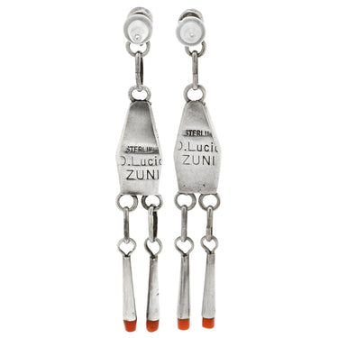 D.Lucio D.Lucio インディアンジュエリー マルチカラー シルバー925 珊瑚（コーラル） ホワイトマザーオブパール ピアス Ag925 SV925 サンゴ シェル 色石 赤 青 黒 白 ズニ族 ドロップ スイング