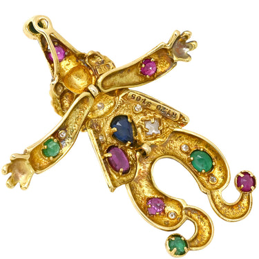 ノンブランド NON BRAND イエローゴールド×マルチカラー K18YG ダイヤモンド サファイア ルビー エメラルド ペンダントトップ Au750 18K 18金 ダイヤ マルチストーン ダンシングピエロモチーフ アンティーク