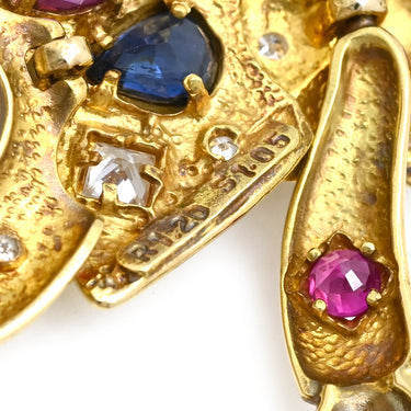 ノンブランド NON BRAND イエローゴールド×マルチカラー K18YG ダイヤモンド サファイア ルビー エメラルド ペンダントトップ Au750 18K 18金 ダイヤ マルチストーン ダンシングピエロモチーフ アンティーク