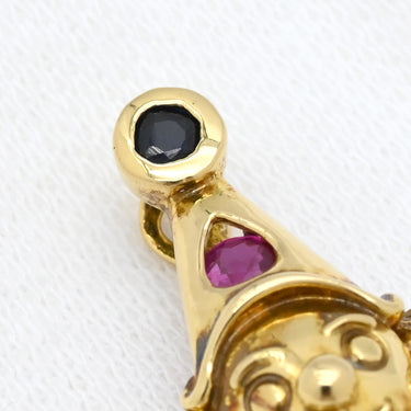 ノンブランド NON BRAND イエローゴールド×マルチカラー K18YG ダイヤモンド サファイア ルビー エメラルド ペンダントトップ Au750 18K 18金 ダイヤ マルチストーン ダンシングピエロモチーフ アンティーク