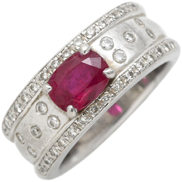 ノンブランド NON BRAND ルビー ダイヤ リング レッド×プラチナシルバー Pt900 ルビー ダイヤモンド リング 指輪 赤 プラチナム マット加工 つや消し 天然石 11号