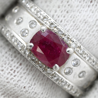 ノンブランド NON BRAND ルビー ダイヤ リング レッド×プラチナシルバー Pt900 ルビー ダイヤモンド リング 指輪 赤 プラチナム マット加工 つや消し 天然石 11号