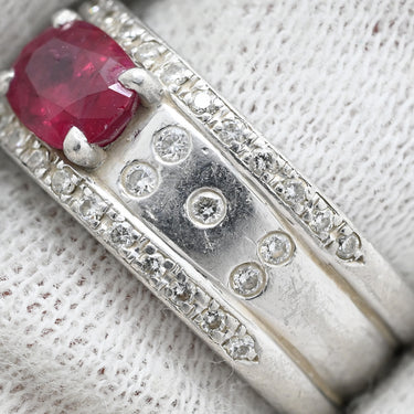 ノンブランド NON BRAND ルビー ダイヤ リング レッド×プラチナシルバー Pt900 ルビー ダイヤモンド リング 指輪 赤 プラチナム マット加工 つや消し 天然石 11号