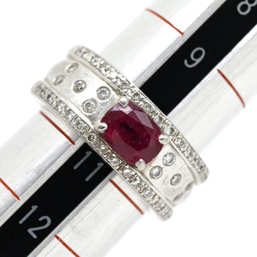 ノンブランド NON BRAND ルビー ダイヤ リング レッド×プラチナシルバー Pt900 ルビー ダイヤモンド リング 指輪 赤 プラチナム マット加工 つや消し 天然石 11号