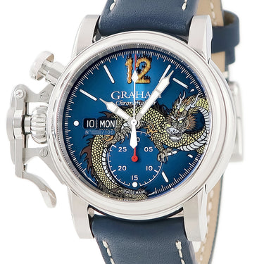 腕時計 グラハム GRAHAM クロノファイター ヴィンテージ ノーズアート ドラゴン 2CVAS.U16A 自動巻き メンズ 新品同様 ブルー 限定