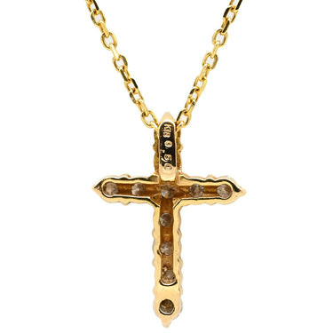 ノンブランド NON BRAND ダイヤ クロスペンダント イエローゴールド K18YG ダイヤモンド ネックレス 十字架 11石 11P