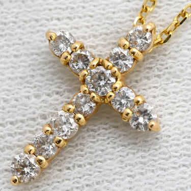 ノンブランド NON BRAND ダイヤ クロスペンダント イエローゴールド K18YG ダイヤモンド ネックレス 十字架 11石 11P