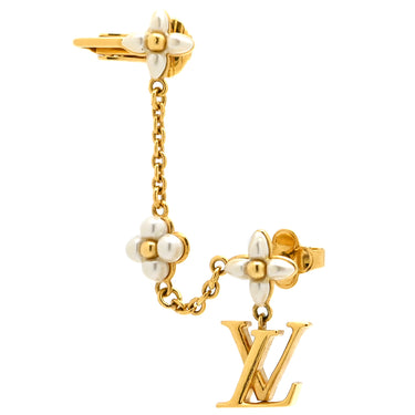 ルイヴィトン LOUIS VUITTON LV フローラグラム M01026 ホワイト×ゴールド メタル フェイクパール ピアス ゴールド金具 片耳用 イヤーカフ モノグラムフラワー