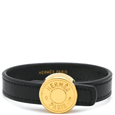 エルメス HERMES セリエ ルーピング ブラック・オレンジ レザー GP 14038 ブレスレット ゴールド金具 黒 オレンジ