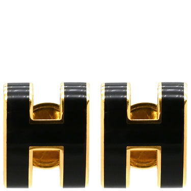 エルメス HERMES ポップアッシュ Hピアス ブラックXゴールド GP エナメル ピアス ゴールド金具 H型
