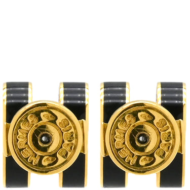 エルメス HERMES ポップアッシュ Hピアス ブラックXゴールド GP エナメル ピアス ゴールド金具 H型