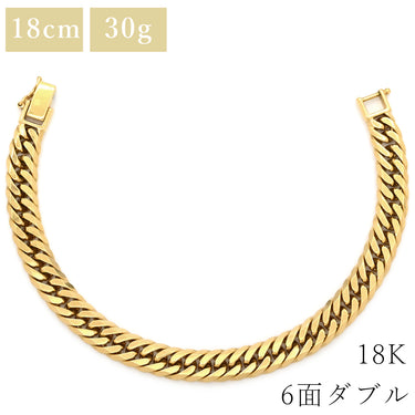 喜平 KIHEI K18 18金 17.5cm 30.8g 6面 ダブル Ｗ イエローゴールド K18YG ブレスレット 造幣局検定マーク ※ショッピングローン対応していません