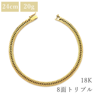 喜平 KIHEI アンクレット K18 18金 24.2cm 20.4g 8面 トリプル イエローゴールド K18YG ブレスレット 造幣局検定マーク ショッピングローン対応していません