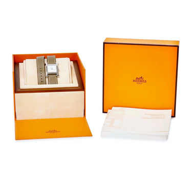 腕時計 エルメス HERMES Hウォッチ HH1.210 クオーツ レディース H型 シルバー ギヨシェ アラビア スクエア