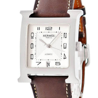 腕時計 エルメス HERMES Hウォッチ TGM HH2.810 自動巻き メンズ H型 デイト シルバー ギヨシェ アラビア 3針