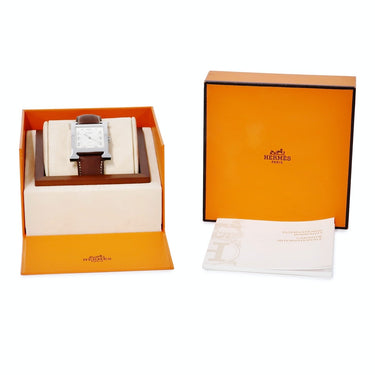 腕時計 エルメス HERMES Hウォッチ TGM HH2.810 自動巻き メンズ H型 デイト シルバー ギヨシェ アラビア 3針