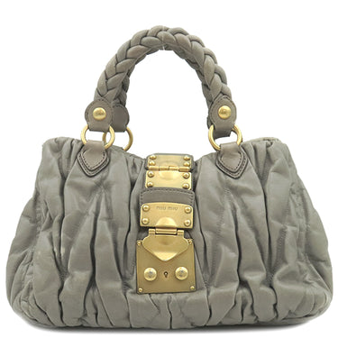 ミュウミュウ MIU MIU マテラッセ ハンドバッグ グレー レザー 2WAYバッグ ゴールド金具 ショルダー 斜め掛け