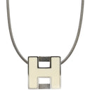 エルメス HERMES カージュドアッシュ Hキューブ ホワイト×シルバー メタル エナメル ネックレス シルバー金具 白