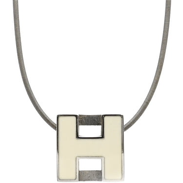 エルメス HERMES カージュドアッシュ Hキューブ ホワイト×シルバー メタル エナメル ネックレス シルバー金具 白