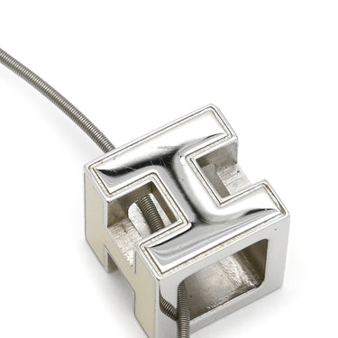 エルメス HERMES カージュドアッシュ Hキューブ ホワイト×シルバー メタル エナメル ネックレス シルバー金具 白