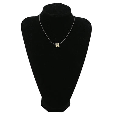 エルメス HERMES カージュドアッシュ Hキューブ ホワイト×シルバー メタル エナメル ネックレス シルバー金具 白