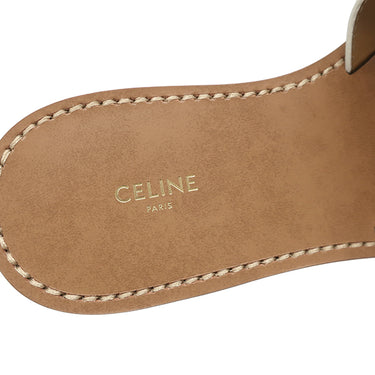 セリーヌ CELINE トリオンフ サンダル ホワイト カーフ 37 ミュール ゴールド金具 白 スリッポン スリッパ 靴