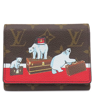 ルイヴィトン LOUIS VUITTON ポルトフォイユ ヴィクトリーヌ M62090 モノグラム×レッド モノグラムキャンバス 三つ折り財布 ゴールド金具 茶 シロクマ ホワイトベア コンパクト財布