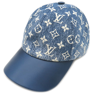 ルイヴィトン LOUIS VUITTON モノグラム ジャカード デニム M77437 ブルー ナイロン コットン レザー キャップ ゴールド金具