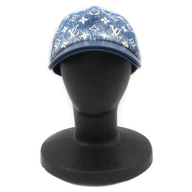ルイヴィトン LOUIS VUITTON モノグラム ジャカード デニム M77437 ブルー ナイロン コットン レザー キャップ ゴールド金具