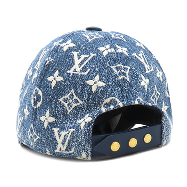 ルイヴィトン LOUIS VUITTON モノグラム ジャカード デニム M77437 ブルー ナイロン コットン レザー キャップ ゴールド金具