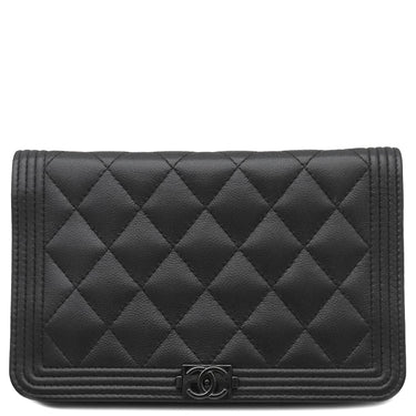 シャネル CHANEL ボーイシャネル ブラック キャビアスキン チェーンウォレット ブラック金具 黒 チェーンショルダー