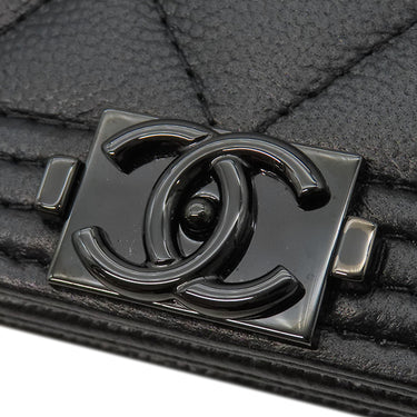 シャネル CHANEL ボーイシャネル ブラック キャビアスキン チェーンウォレット ブラック金具 黒 チェーンショルダー