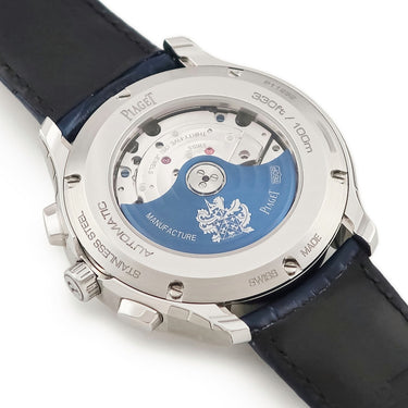 腕時計 ピアジェ PIAGET POLO ポロ デイト G0A43002 自動巻き メンズ OH済 ブルー バー スーパールミノバ 水平ギヨシェ クロノグラフ