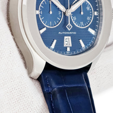 腕時計 ピアジェ PIAGET POLO ポロ デイト G0A43002 自動巻き メンズ OH済 ブルー バー スーパールミノバ 水平ギヨシェ クロノグラフ