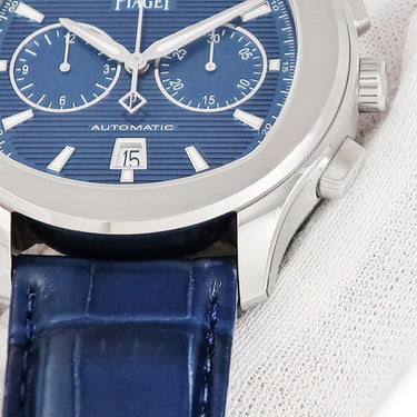 腕時計 ピアジェ PIAGET POLO ポロ デイト G0A43002 自動巻き メンズ OH済 ブルー バー スーパールミノバ 水平ギヨシェ クロノグラフ