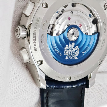 腕時計 ピアジェ PIAGET POLO ポロ デイト G0A43002 自動巻き メンズ OH済 ブルー バー スーパールミノバ 水平ギヨシェ クロノグラフ