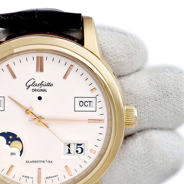 腕時計 グラスヒュッテ オリジナル GLASHUTTE ORIGINAL セネタ パーペチュアルカレンダー 1-39-50-01-11-04 自動巻き メンズ OH済 K18RG無垢 バー