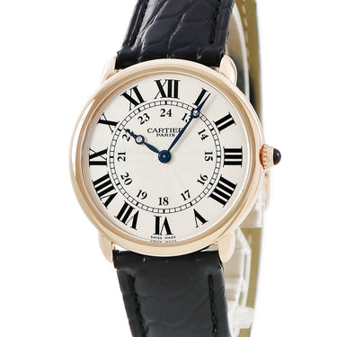 腕時計 カルティエ Cartier ロンド ルイ カルティエ W1538051 手巻き メンズ OH済 K18PG無垢 ローマン ギヨシェ 青針
