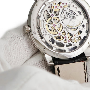 腕時計 ハリーウィンストン Harry Winston ミッドナイト スケルトン MIDAHM42WW001 自動巻き メンズ OH済 K18WG無垢 シースルー