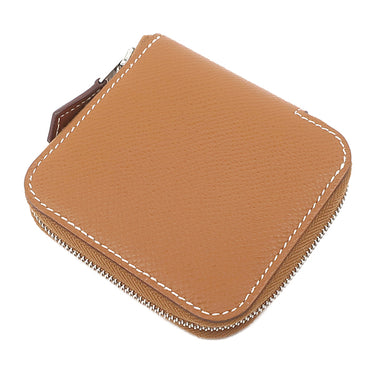 エルメス HERMES アザップ シルクイン ミニ コインケース ゴールド ヴォーエプソン コインケース シルバー金具 茶 ラウンドファスナー