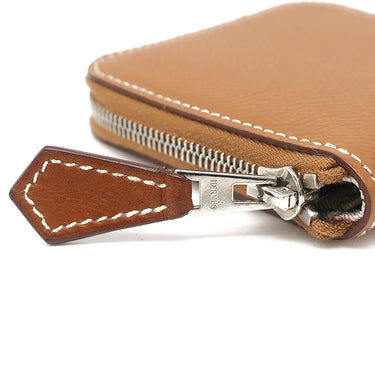 エルメス HERMES アザップ シルクイン ミニ コインケース ゴールド ヴォーエプソン コインケース シルバー金具 茶 ラウンドファスナー