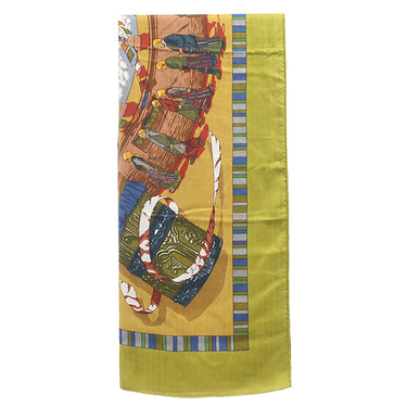 エルメス HERMES カレ140 カレジェアン グリーン×ベージュ×マルチカラー カシミヤ シルク ストール 【 PRIERES AU VENT / 風の中の祈り】