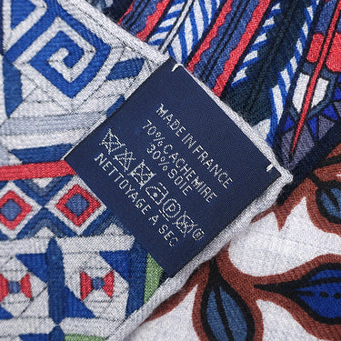 エルメス HERMES カレ140 カレジェアン グリス×ブルー×アカジュ― カシミヤ シルク ストール 新品 未使用 【LE JAGUAR ET LE COLIB/ジャガーとハチドリのデザイン】