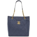 シャネル CHANEL マトラッセ スモール ショッピングバッグ ネイビー カーフレザー トートバッグ ゴールド金具 紺 チェーンショルダー ココマーク