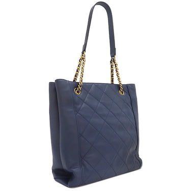 シャネル CHANEL マトラッセ スモール ショッピングバッグ ネイビー カーフレザー トートバッグ ゴールド金具 紺 チェーンショルダー ココマーク