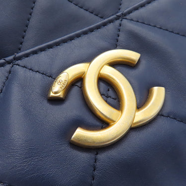 シャネル CHANEL マトラッセ スモール ショッピングバッグ ネイビー カーフレザー トートバッグ ゴールド金具 紺 チェーンショルダー ココマーク